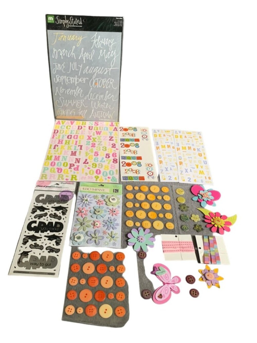 Large Assorted Scrapbooking Craft Lot: Stickers Buttons Embellishments